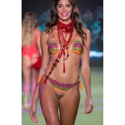 PIN UP Maillot 2 Pièces Triangle Coulissant Avec Paillettes Orange Riga