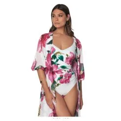ROIDAL Maillot De Bain 1 Pièce Fleuri Fond Blanc Avec Mousses Adela