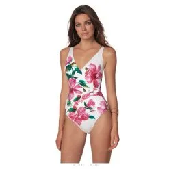 ROIDAL Maillot Une Pièce Fleuri Fond Blanc Avec Mousses Agata