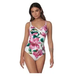 ROIDAL Maillot Une Pièce Fleuri Avec Armatures Fond Blanc Amanda