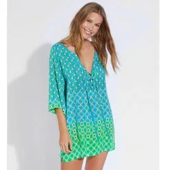 Tessy Tunique De Plage En Viscose Imprimé Bati