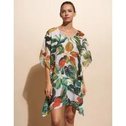 Charmline Caftan Court De Plage Imprimé Feuillage Nature Feelings