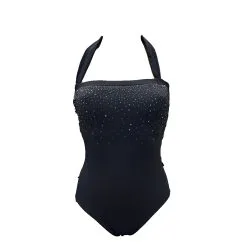 ROIDAL Maillot Une Pièce Bustier Avec Mousses Swarovski Cristal -Maillots Femmes Soldes cristal noir