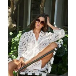 Lidea Chemisier En Crochet Blanc Chic Et Tendance