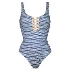 Watercult Maillot De Bain 1 Pièce Bleu Et Blanc Lacets Nautic Call